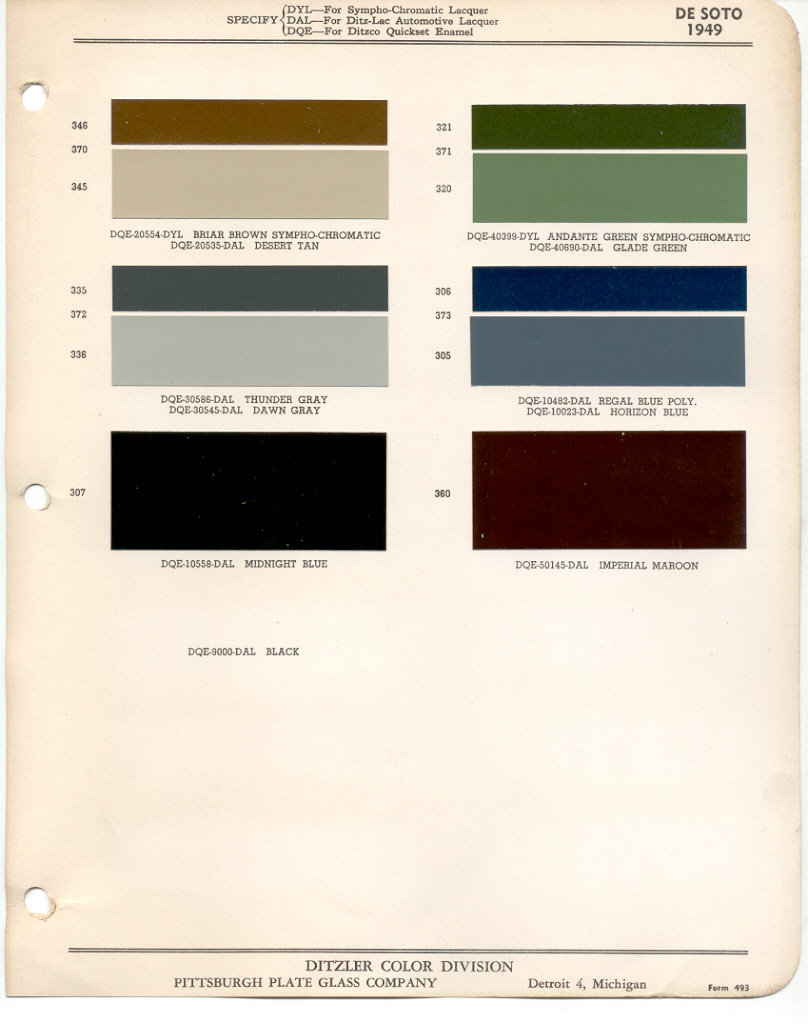 1949 DeSoto Paint Charts PPG 1
